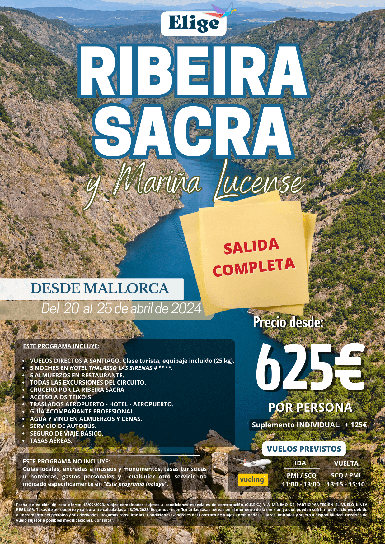 Salida Especial Ribeira Sacra y Mariña Lucense, Primavera 2024, en vuelo directo desde Mallorca del 20 al 25 de abril , Agencias de Viajes con Elige Tu Viaje